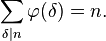 
\sum_{\delta\mid n}\varphi(\delta)=
n.
