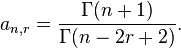 a_{n,r}= \frac{\Gamma(n+1)}{\Gamma(n-2r+2)}.