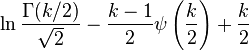 \ln{\frac{\Gamma(k/2)}{\sqrt{2}}} - \frac{k-1}{2} \psi\left(\frac{k}{2}\right) + \frac{k}{2}