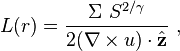 
{L}(r) =
{\Sigma ~S^{2/\gamma} \over 2({\mathbf \nabla \times u})\cdot\hat{\mathbf z}}~,
