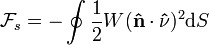 \mathcal{F}_{s}=-\oint\frac{1}{2}W(\mathbf{\hat{n}}\cdot\mathbf{\hat{\nu}})^2\mathrm{d}S