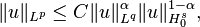 
\| u \|_{L^p} \leq C \| u \|_{L^q}^\alpha \| u \|_{H_0^s}^{1-\alpha},
