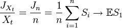 \frac{J_{X_t}}{X_t} = \frac{J_n}{n} = \frac{1}{n}\sum_{i=1}^n S_i \to \mathbb{E}S_1 