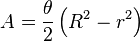  A = \frac{\theta}{2} \left(R^2 - r^2\right) 