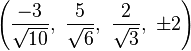 \left({\frac {-3}{\sqrt {10}}},\ {\frac {5}{\sqrt {6}}},\ {\frac {2}{\sqrt {3}}},\ \pm 2\right)