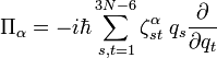 
\Pi_\alpha = -i\hbar \sum_{s,t=1}^{3N-6}  \zeta^{\alpha}_{st} \; q_s \frac{\partial}{\partial q_t}
