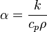 \alpha = \frac{k}{c_p\rho}\,\!