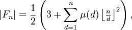 |F_n| = \frac{1}{2}\left(3+\sum_{d=1}^n\mu(d)\left\lfloor\tfrac{n}{d}\right\rfloor^2\right),