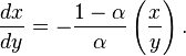 \frac{dx}{dy}=-\frac{1-\alpha}{\alpha}\left(\frac{x}{y}\right).