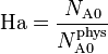 \mathrm{Ha} = \frac{N_{\mathrm{A}0}}{N_{\mathrm{A}0}^{\mathrm{phys}}} 