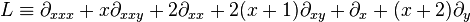 L\equiv\partial_{xxx}+x\partial_{xxy}+2\partial_{xx}+2(x+1)\partial_{xy}+\partial_x+(x+2)\partial_y