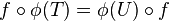 f\circ \phi(T) = \phi(U) \circ f