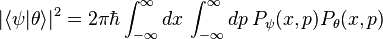 |\langle \psi|\theta \rangle|^2=2\pi\hbar\int_{-\infty}^{\infty}dx\,\int_{-\infty}^\infty dp\,P_{\psi}(x,p)P_{\theta}(x,p)