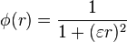 \phi(r) = \frac{1}{1+(\varepsilon r)^2} 