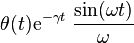 \theta(t)\mathrm e^{-\gamma t}~\frac{\sin(\omega t)}{\omega}