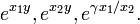 e^{x_1y}, e^{x_2y}, e^{\gamma x_1/x_2}.