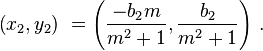 \left( x_2,y_2 \right)\ = \left( \frac{-b_2m}{m^2+1},\frac{b_2}{m^2+1} \right)\, .