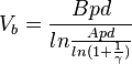 V_b = {Bpd \over ln{Apd\over ln (1+{1\over\gamma})}}