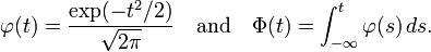 \varphi(t) = \frac{\exp(-t^2/2)}{\sqrt{2\pi}}\quad{\rm and}\quad\Phi(t) = \int_{-\infty}^t \varphi(s)\, ds. 