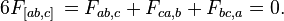 6F_{[ab,c]} \, = F_{ab,c} + F_{ca,b} + F_{bc,a} = 0.  