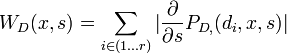 W_D(x,s) = \sum_{i \in (1\dots r)} |\frac{\part}{\part s}P_{D,}(d_i,x,s)| 