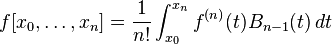 f[x_0,\ldots,x_n] = \frac{1}{n!} \int_{x_0}^{x_n} f^{(n)}(t)B_{n-1}(t) \, dt