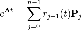 e^{\mathbf{A}t} = \sum_{j=0}^{n-1}r_{j+1}{\left(t\right)}\mathbf{P}_{j}