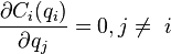 \frac{\partial C_i (q_i)}{\partial q_j}=0, j \ne \ i