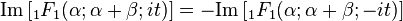  \textrm{Im} \left [ {}_1F_1(\alpha; \alpha+\beta; it) \right ] = - \textrm{Im} \left  [ {}_1F_1(\alpha; \alpha+\beta; - it) \right ]  