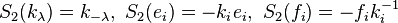 S_2(k_{\lambda}) = k_{-\lambda},\ S_2(e_i) = - k_i e_i,\ S_2(f_i) = - f_i k_i^{-1}