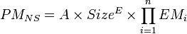 PM_{NS}=A \times Size^E \times \prod^n_{i=1} EM_i