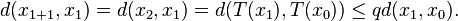 d(x_{1+1}, x_1) = d(x_2, x_1) = d(T(x_1), T(x_0)) \leq qd(x_1, x_0).