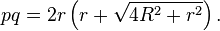 pq=2r\left(r+\sqrt{4R^2+r^2}\right).