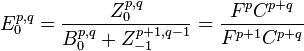 E_0^{p,q} = \frac{Z_0^{p,q}}{B_0^{p,q} + Z_{-1}^{p+1,q-1}} = \frac{F^p C^{p+q}}{F^{p+1} C^{p+q}}