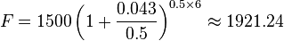F=1500\left(1 + \frac{0.043}{0.5}\right)^{0.5 \times 6}\approx 1921.24