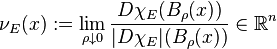  \nu_E(x) := \lim_{\rho \downarrow 0} \frac{D\chi_E(B_\rho(x))}{|D\chi_E|(B_\rho(x))} \in \mathbb{R}^n