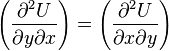 \left(\frac{\partial^2U}{\partial y\partial x}\right) = \left(\frac{\partial^2U}{\partial x\partial y}\right)