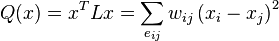 Q(x) = x^T L x = \sum_{e_{ij}} w_{ij} \left(x_i - x_j\right)^2