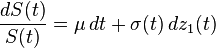  \frac{dS(t)}{S(t)} = \mu\, dt + \sigma(t)\,dz_1(t)