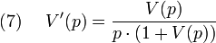 (7)~~ ~~ V'(p)=\frac{V(p)}{p\cdot (1+V(p))}