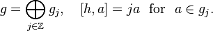  g = \bigoplus_{j\in\mathbb{Z}} g_j,\quad [h, a]= ja {\ \ }\textrm{ for } {\ \ } a\in g_j.