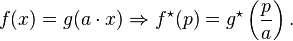 f(x) = g(a \cdot x) \Rightarrow f^\star(p) = g^\star\left(\frac{p}{a}\right).