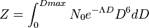 Z = \int_{0}^{Dmax}  N_0 e^{-\Lambda D} D^6dD 