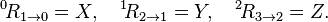 {}^0\!R_{1\rightarrow0}=X, \quad {}^1\!R_{2\rightarrow1}=Y, \quad {}^2\!R_{3\rightarrow2}=Z.