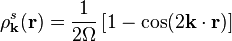 \rho_{\bold{k}}^s(\bold{r}) = \frac{1}{2\Omega} \left[1 - \cos(2 \bold{k}\cdot\bold{r})\right]