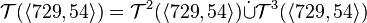 \mathcal{T}(\langle 729,54\rangle)=\mathcal{T}^2(\langle 729,54\rangle)\dot{\cup}\mathcal{T}^3(\langle 729,54\rangle)