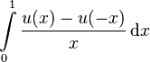  \int\limits_0^1 \frac{u(x) - u(-x)}{x} \, \mathrm dx