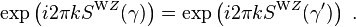 \exp \left(i2\pi k S^{\mathrm WZ}(\gamma) \right)=  \exp \left( i2\pi k S^{\mathrm WZ}(\gamma')\right)~.