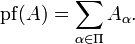 \operatorname{pf}(A)=\sum_{\alpha\in\Pi} A_\alpha.