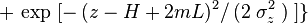 +\, \exp\;[-\,(z - H + 2mL)^2/\,(2\;\sigma_z^2\;)\;]\big\}